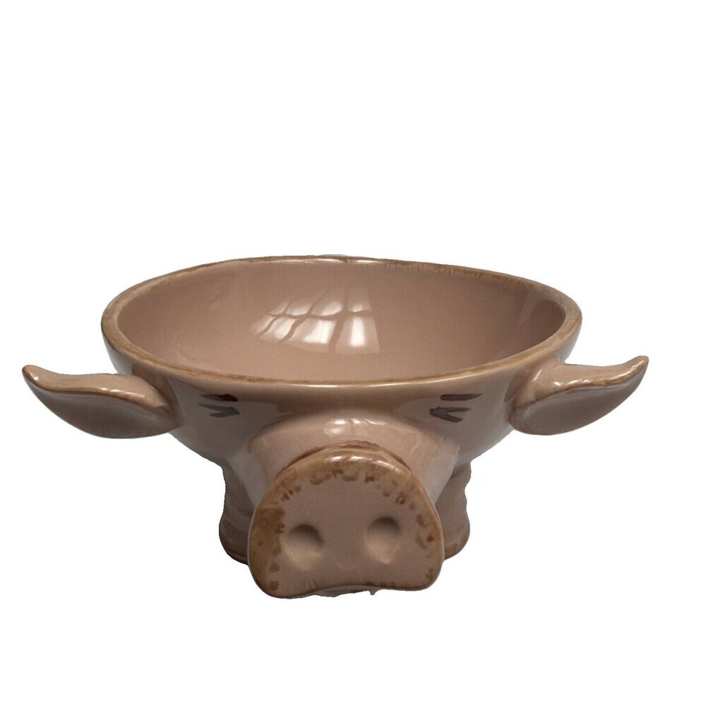Pink Ceramic Pottery Pig-Shaped Novelty Decorative Dish Bowl Glossy 3” Tall